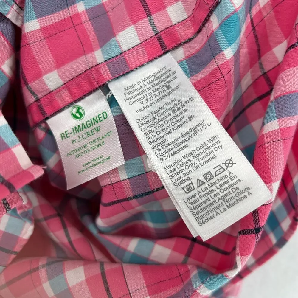 J.CREW Shirt Mens L Flex Washed Slim Untucked Button Up Plaid Cotton Blend Pink